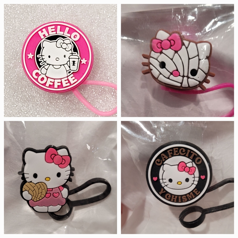 Hello Kitty 4pk Straw Topper Set - Pink, White, and Black